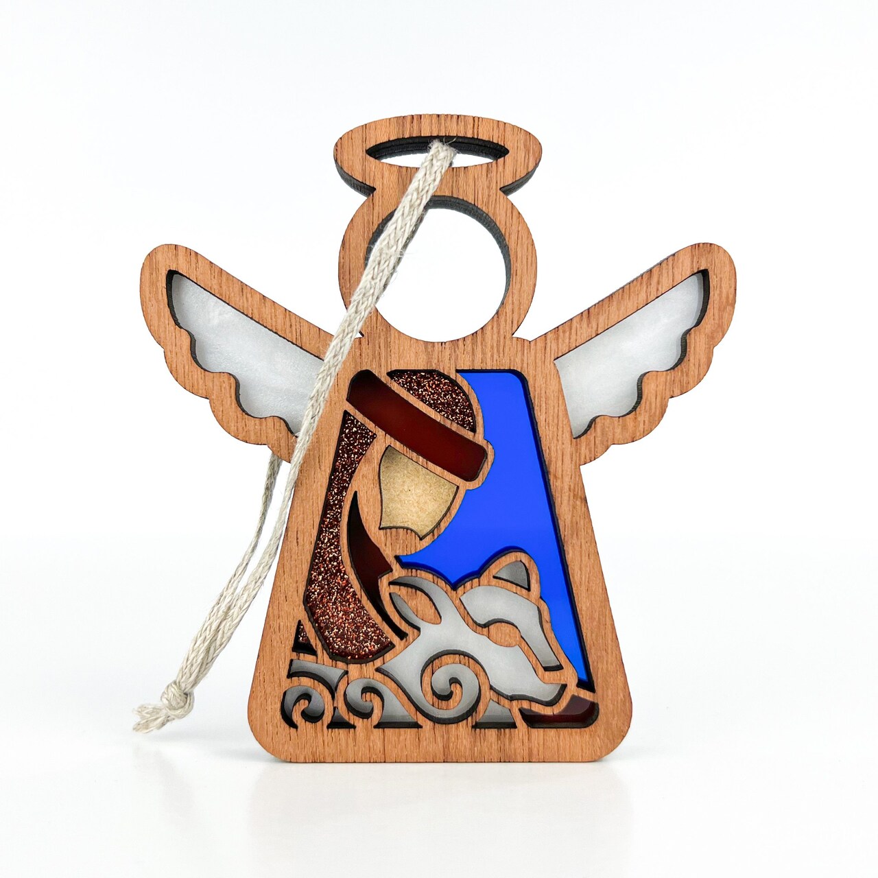 3.5" (H) Christmas Nativity Shepherd With Sheep Ornament - Handcrafted in Texas - Mother's Angels® Christmas Angel Wings Figurine